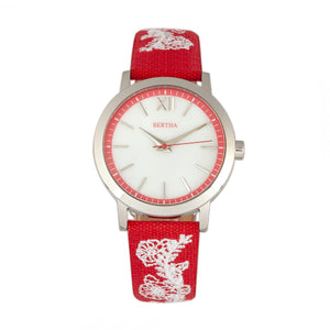 Bertha Penelope MOP Leather-Band Watch - Red  - BTHBR7301